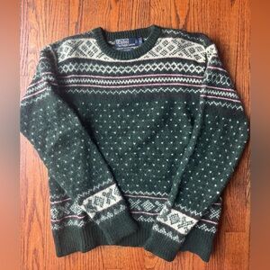 Ralph Lauren Green Wool Fair Isle Crewneck Sweater